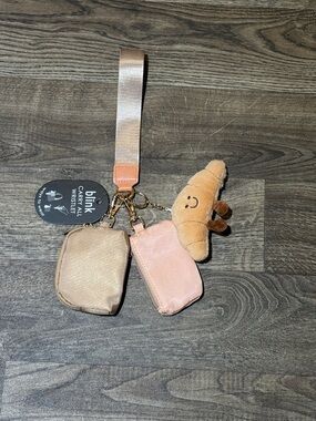 Blink Women’s Peach Key & Card Holder Wristlet with Plush Croissant Charm